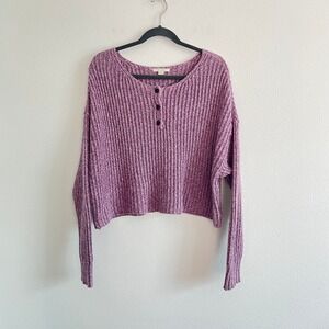 American Eagle Purple Cropped Henley Pullover Sweater M Fairy Grunge Morikei
